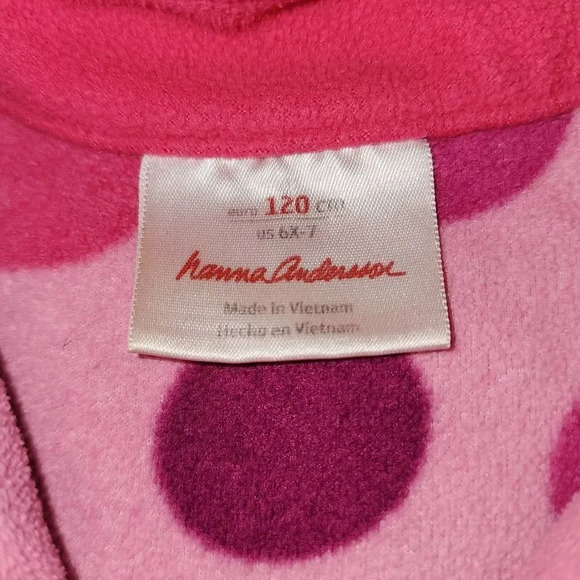 Hanna Andersson Girls Pink Polka Dot 1/4 Zip Fleece Pullover 120 6 6X 7 - Picture 2 of 3